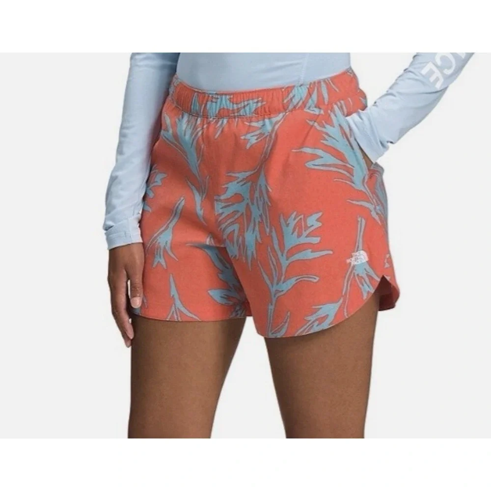 The North Face Orange‎ & Blue Leaf Boardshorts Water Shorts Women's NWT Large